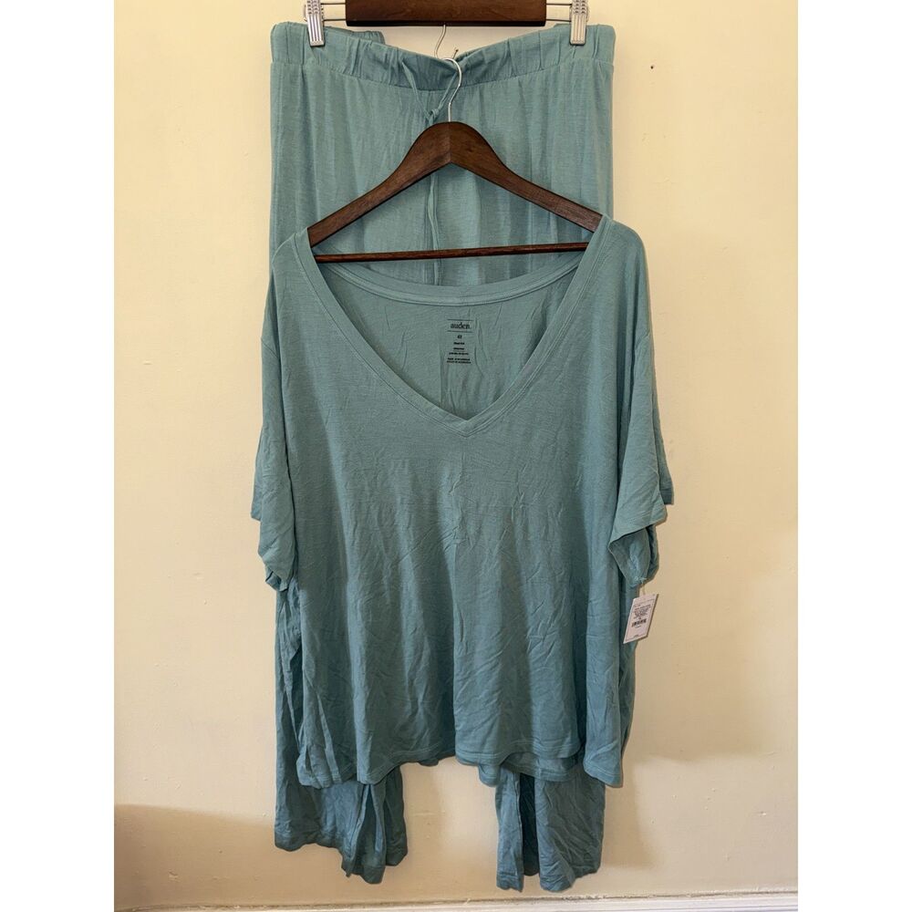 NWT Auden Cloud Knit 2-Piece Pajama Set Sage Green 4X V-Neck Top & Pants